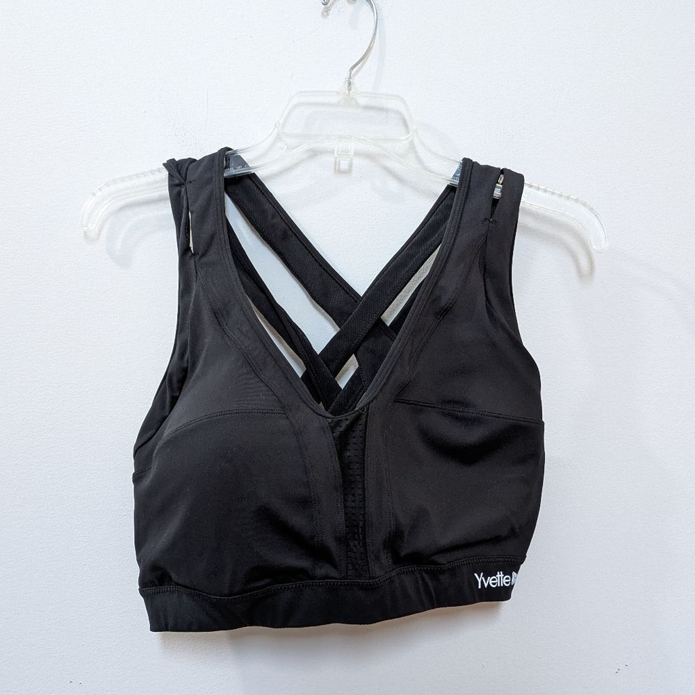 Yvette Black High Impact Crisscross Strappy Sports Bra Womens 12 (D-F)